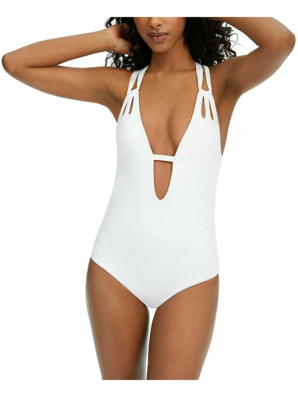 🆕BECCA Color Code Skylar Plunge One-Piece Swimsuit Small (4-6) White
